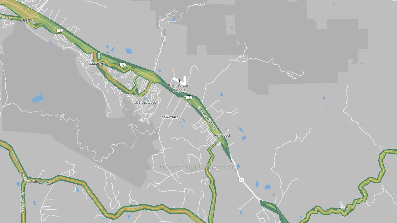 Kenwood, CA Map of Noise Levels in Kenwood
