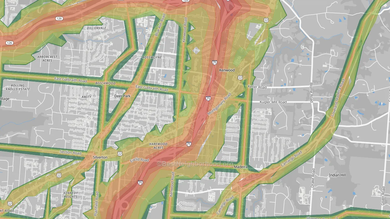 Kenwood, Cincinnati, OH Map of Noise Levels in Kenwood