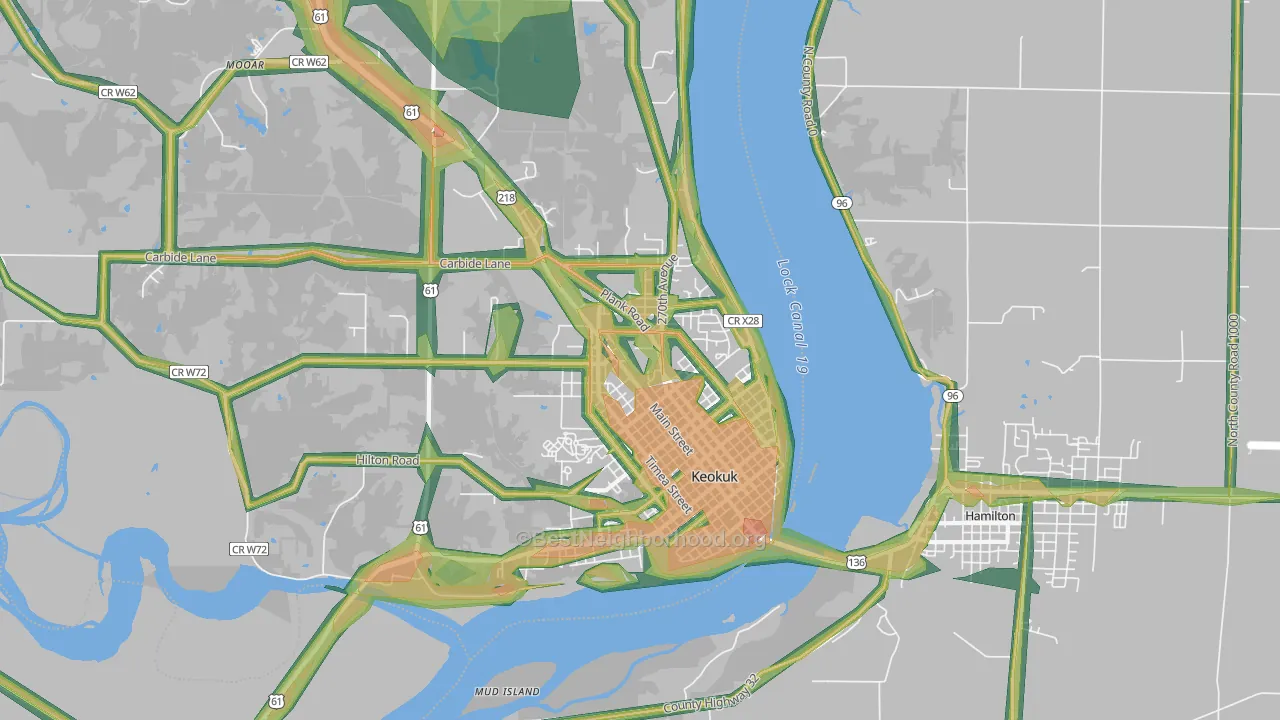 Keokuk, IA Map of Noise Levels in Keokuk