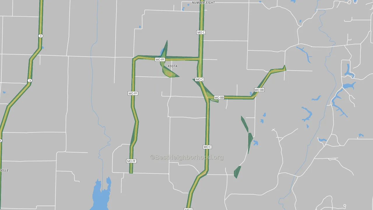 Keota, MO Map of Noise Levels in Keota