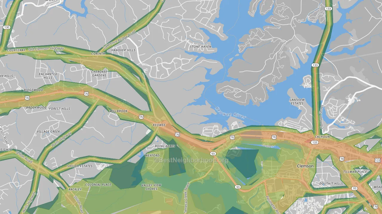 Keowee, SC Map of Noise Levels in Keowee
