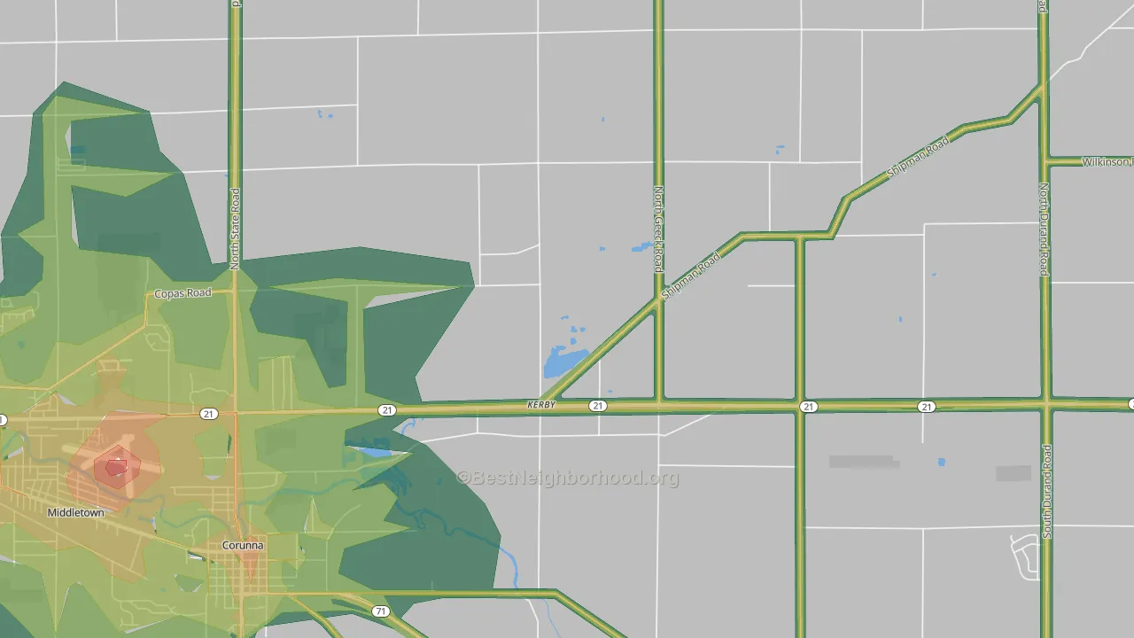 Kerby, MI Map of Noise Levels in Kerby