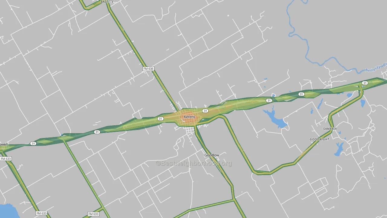 Kerens, TX Map of Noise Levels in Kerens