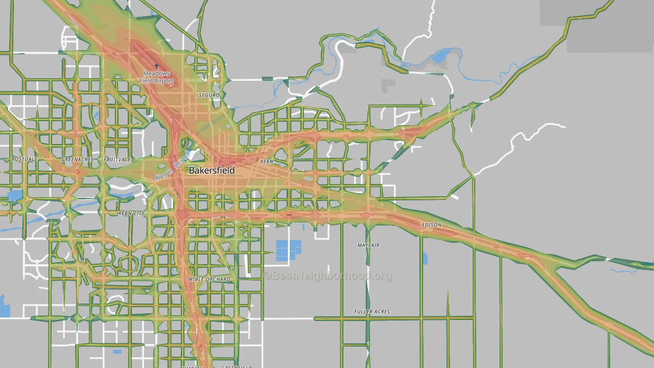 Kern County, CA Map of Noise Levels in Kern County