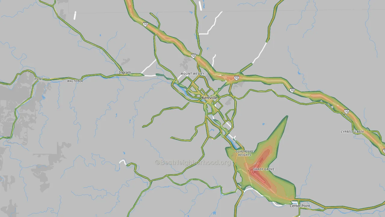 Kerr County, TX Map of Noise Levels in Kerr County