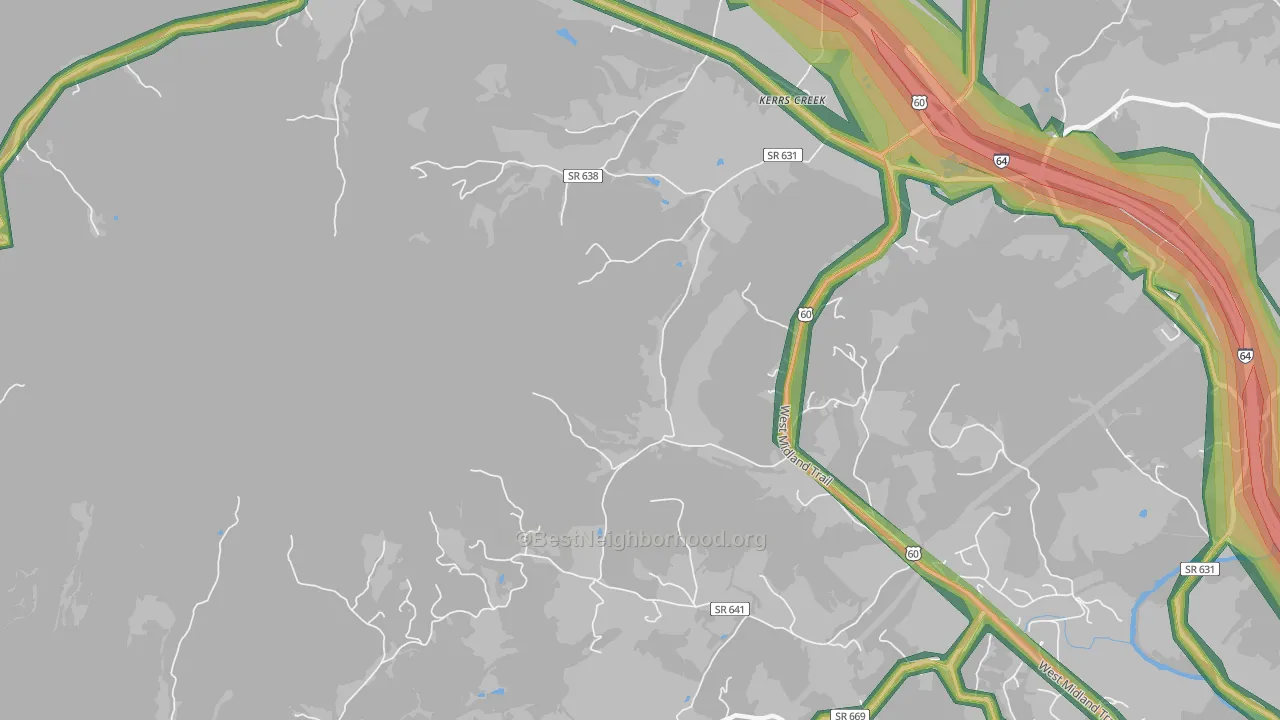 Kerrs Creek, VA Map of Noise Levels in Kerrs Creek