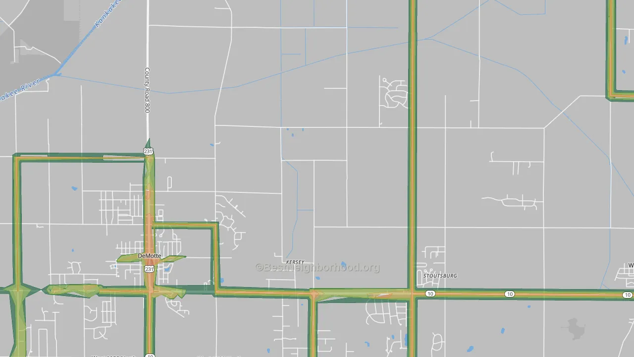 Kersey, IN Map of Noise Levels in Kersey
