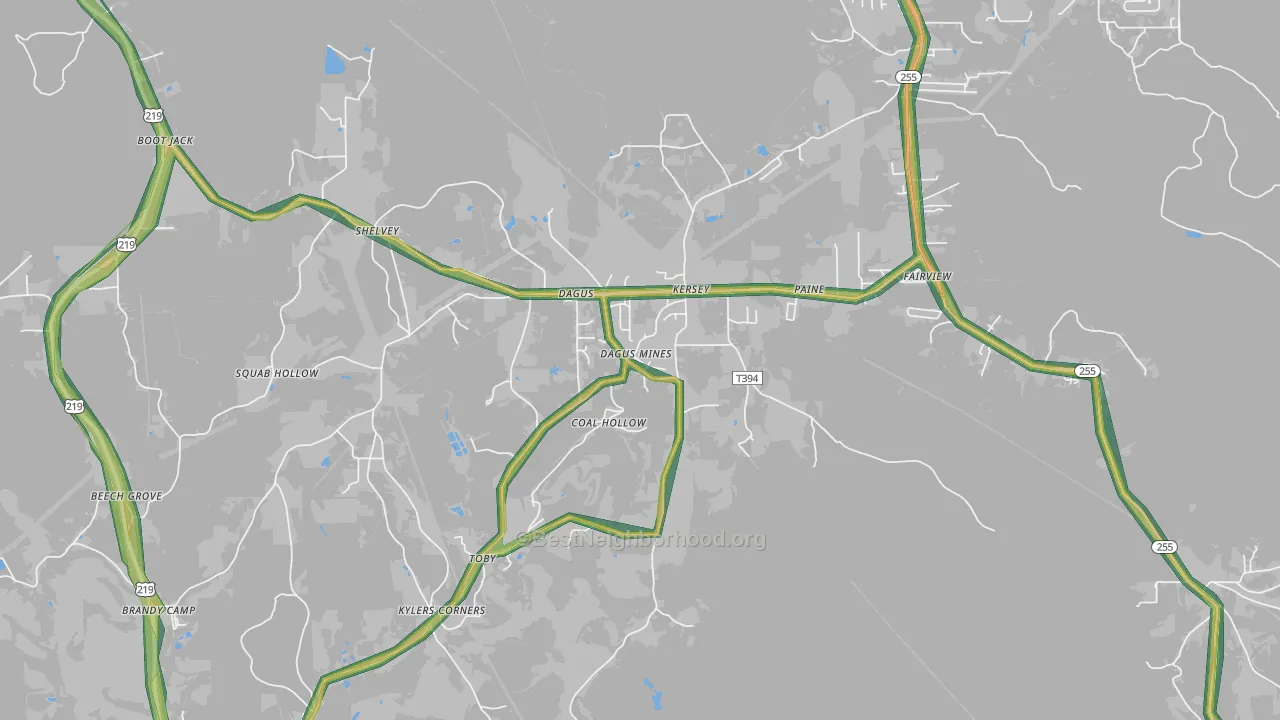 Kersey, PA Map of Noise Levels in Kersey