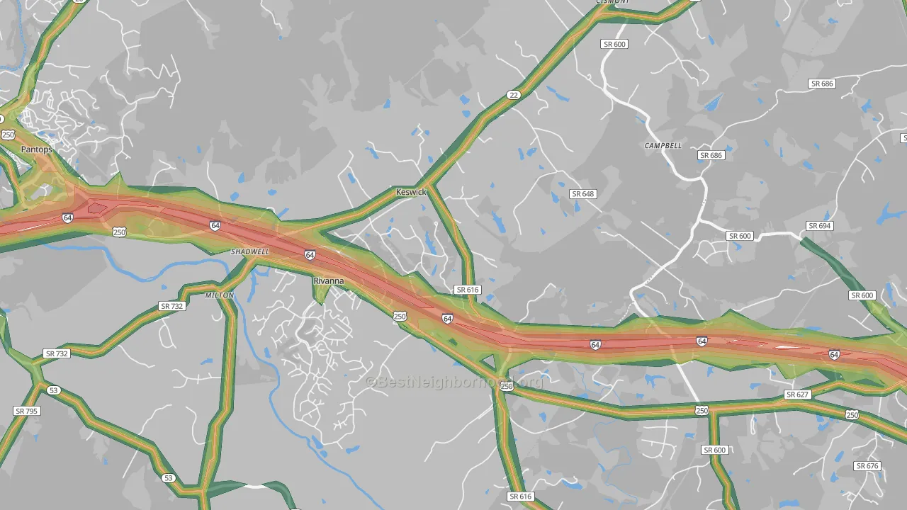 Keswick, VA Map of Noise Levels in Keswick
