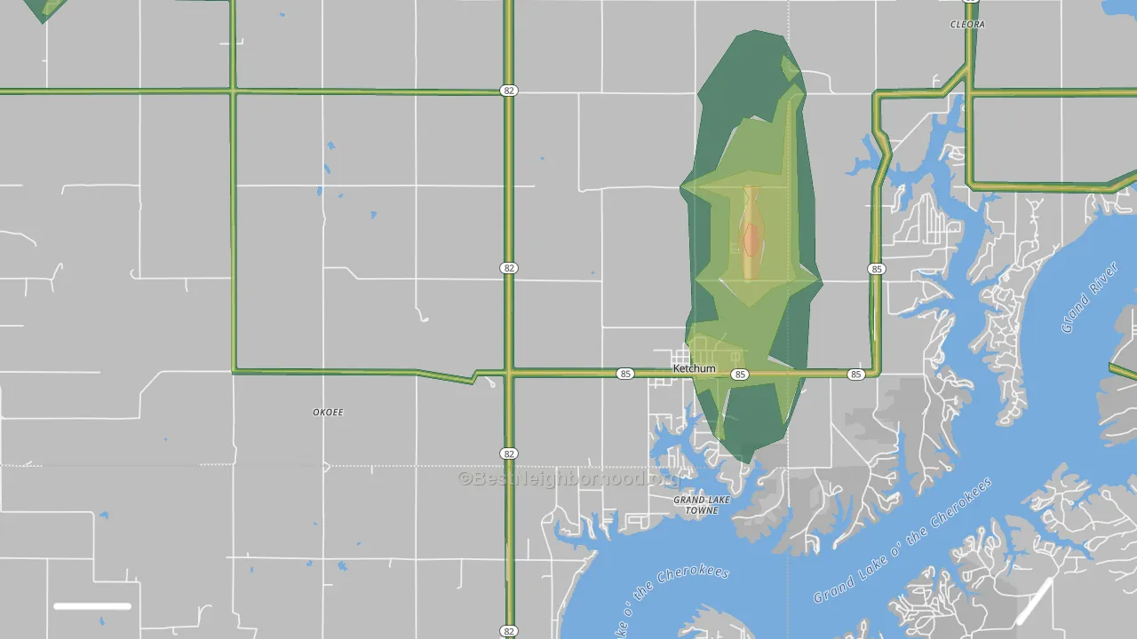 Ketchum, OK Map of Noise Levels in Ketchum