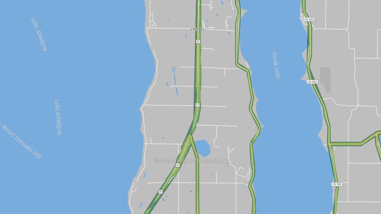 Kewadin, MI Map of Noise Levels in Kewadin