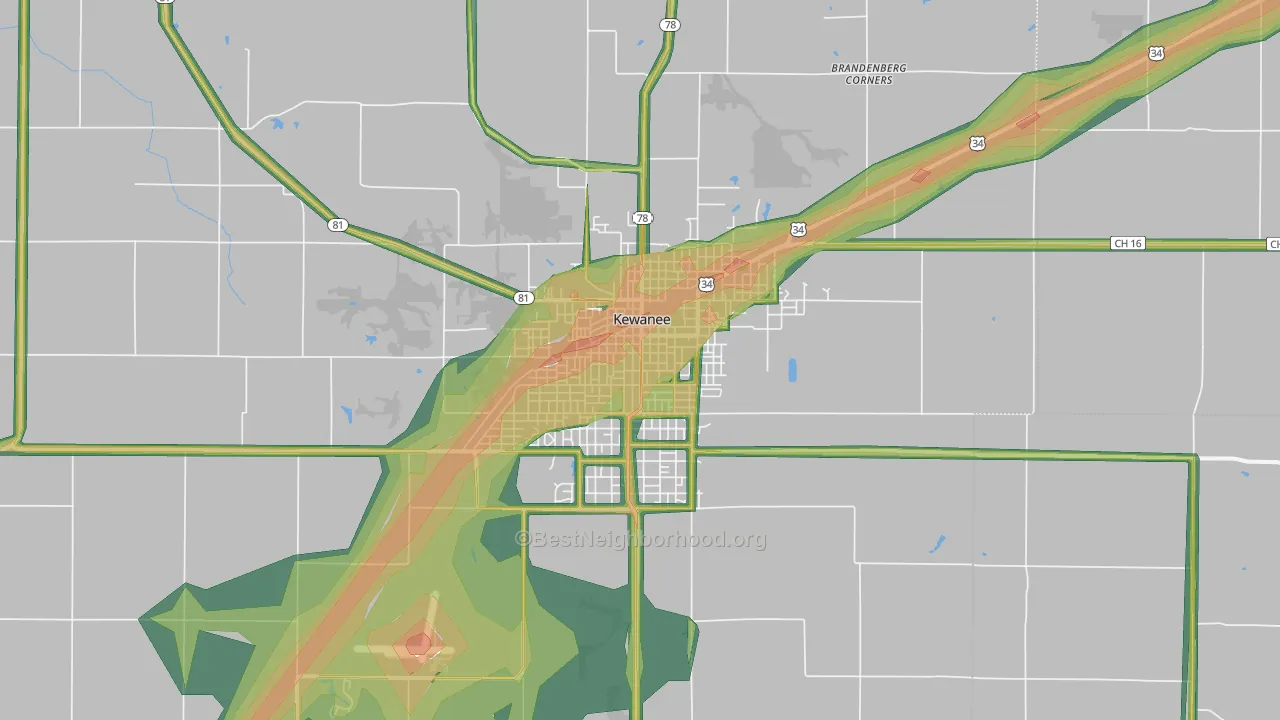 Kewanee, IL Map of Noise Levels in Kewanee