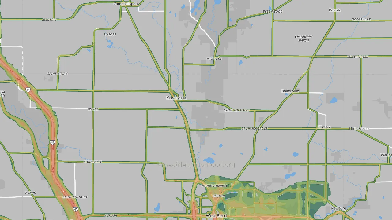 Kewaskum, WI Map of Noise Levels in Kewaskum