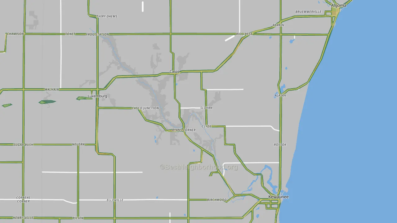 Kewaunee County, WI Map of Noise Levels in Kewaunee County
