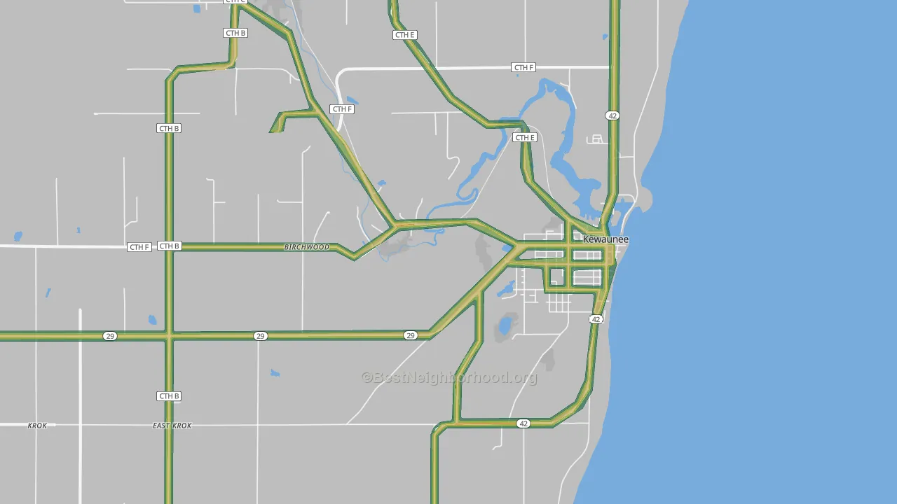 Kewaunee, WI Map of Noise Levels in Kewaunee