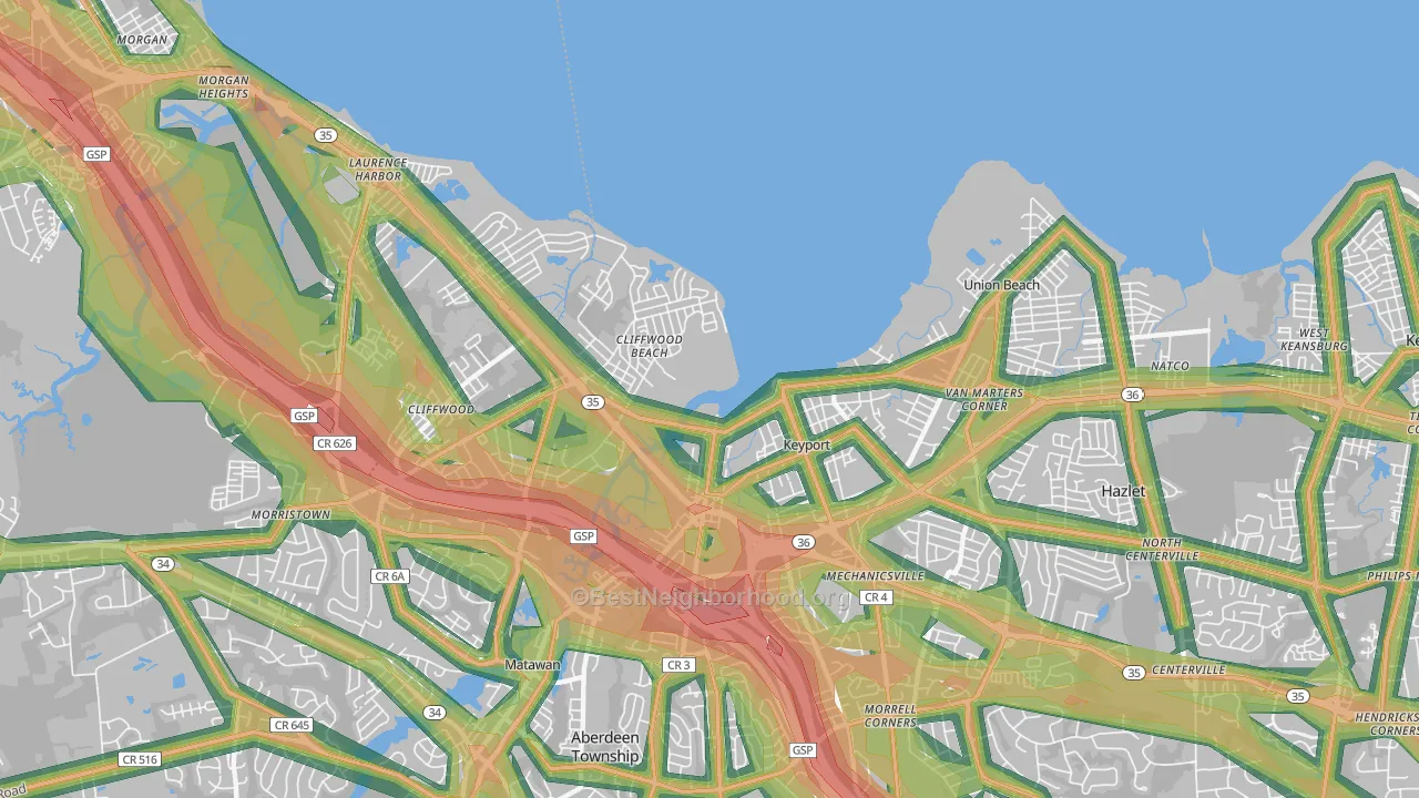 Keyport, NJ Map of Noise Levels in Keyport
