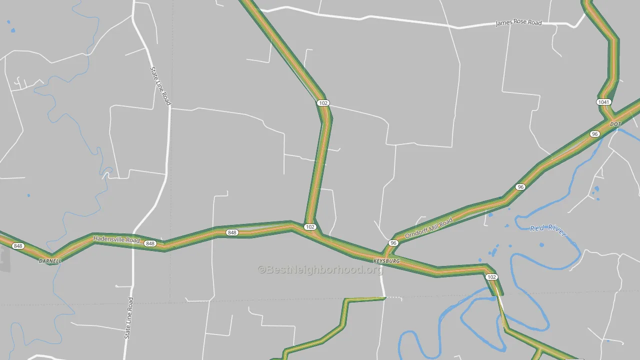 Keysburg, KY Map of Noise Levels in Keysburg