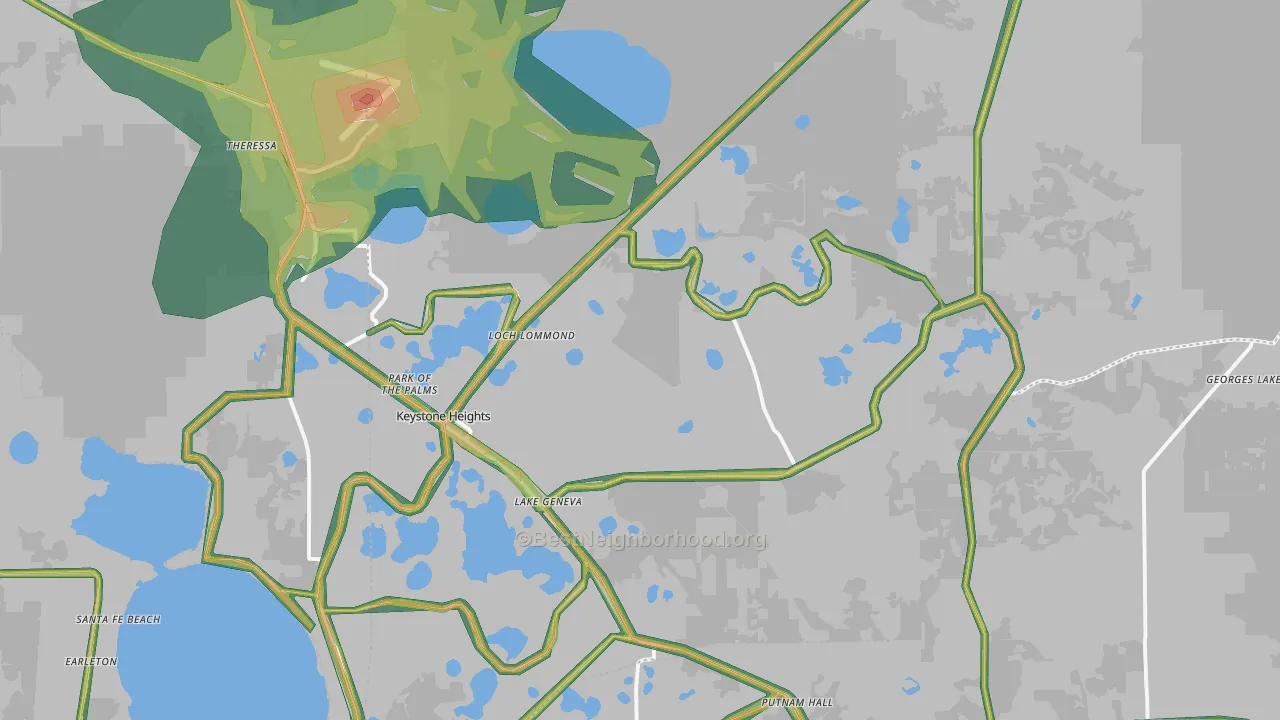 Keystone Heights, FL Map of Noise Levels in Keystone Heights