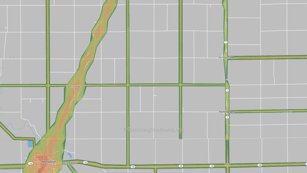 Keystone, IN Map of Noise Levels in Keystone