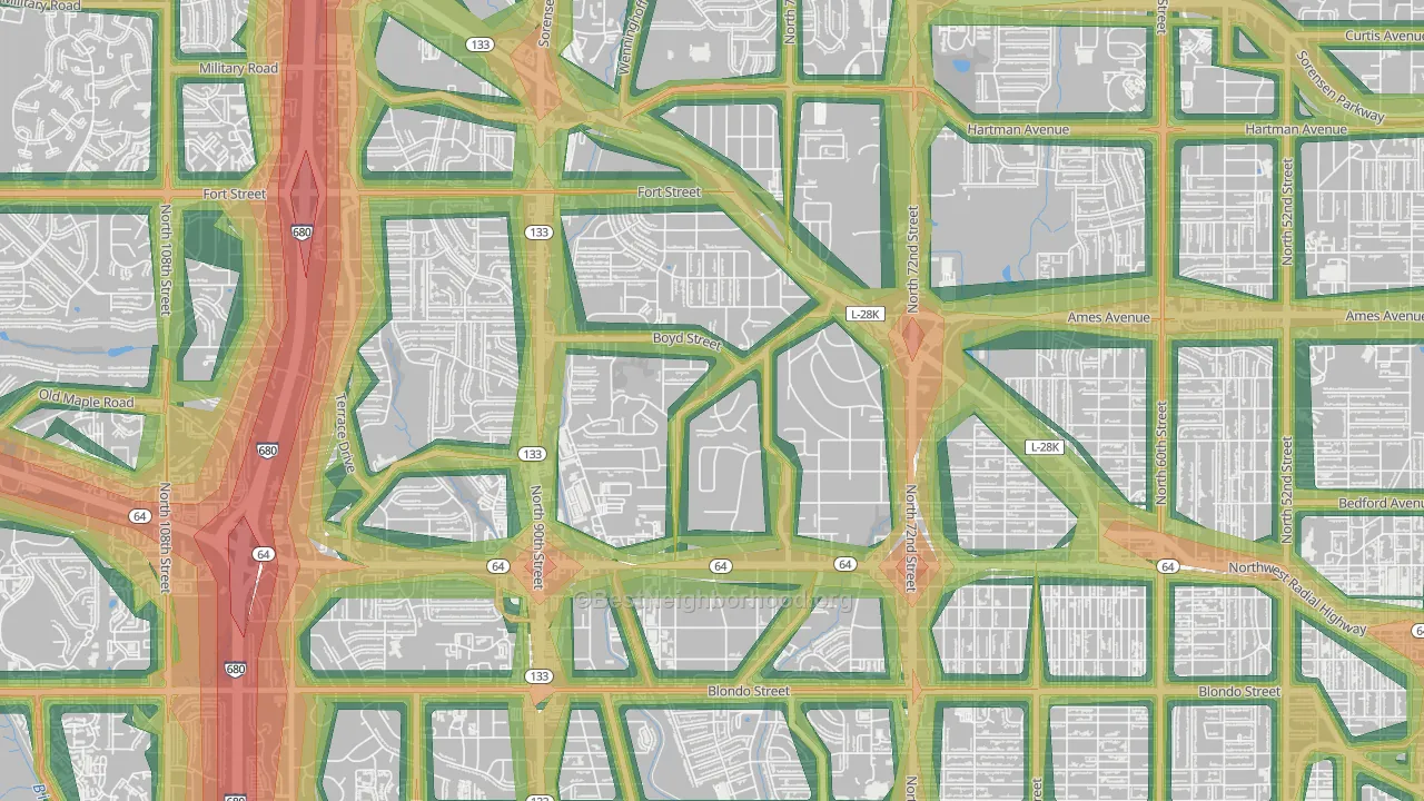 Keystone, Omaha, NE Map of Noise Levels in Keystone