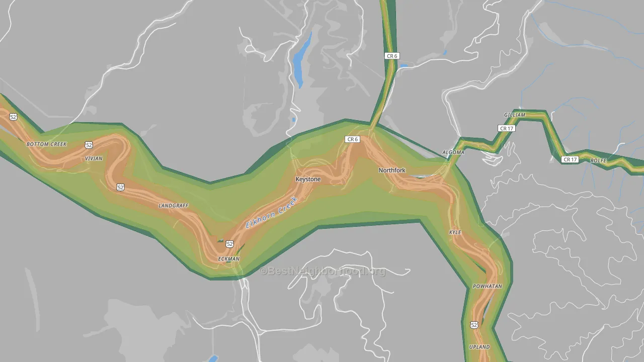 Keystone, WV Map of Noise Levels in Keystone