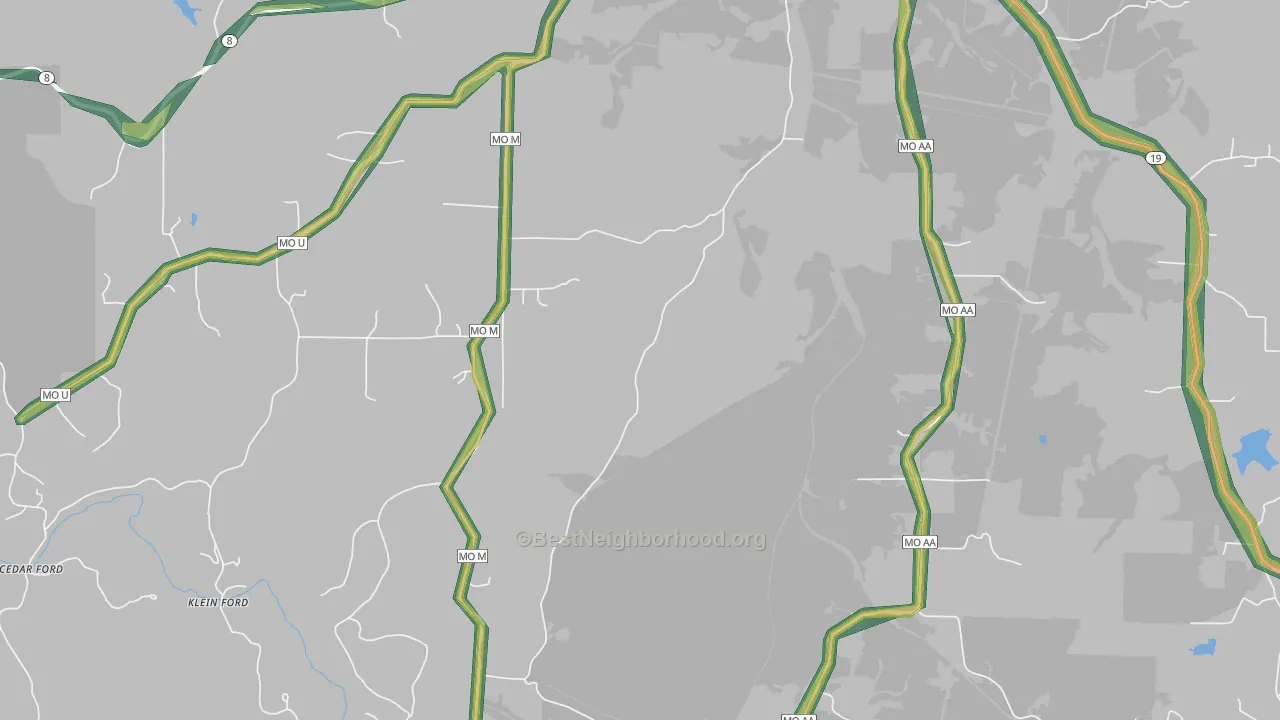 Keysville, MO Map of Noise Levels in Keysville