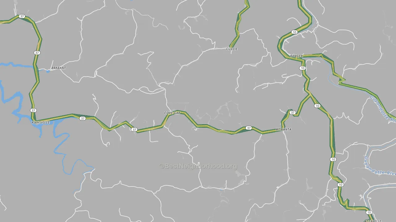Kiahsville, WV Map of Noise Levels in Kiahsville