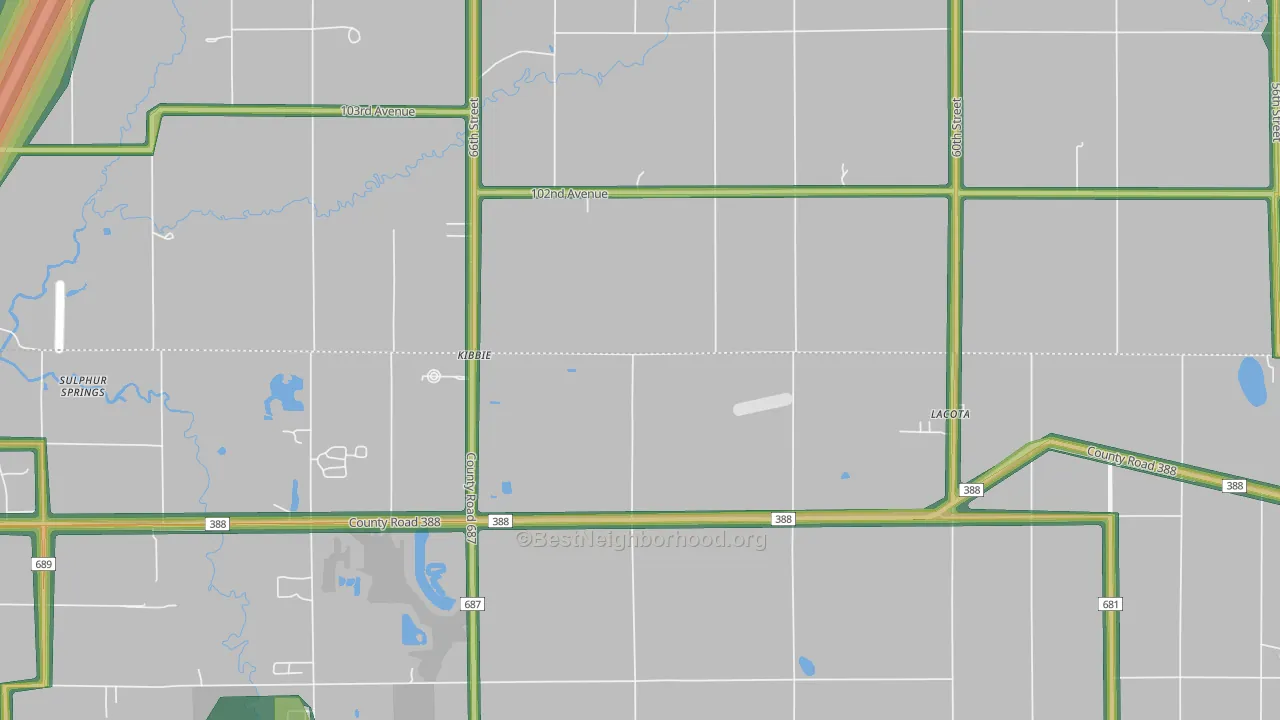 Kibbie, MI Map of Noise Levels in Kibbie