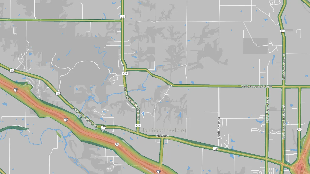 Kickapoo, IL Map of Noise Levels in Kickapoo