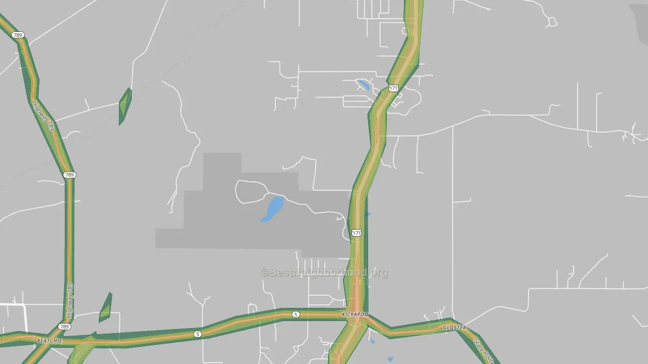 Kickapoo, LA Map of Noise Levels in Kickapoo