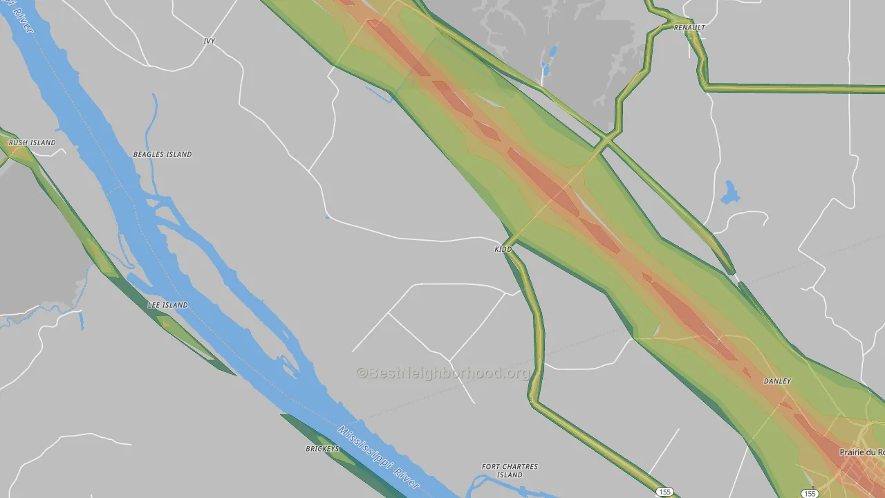 Kidd, IL Map of Noise Levels in Kidd