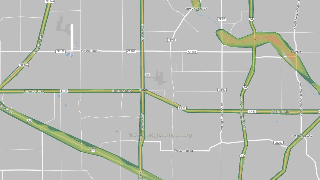 Kidron, OH Map of Noise Levels in Kidron