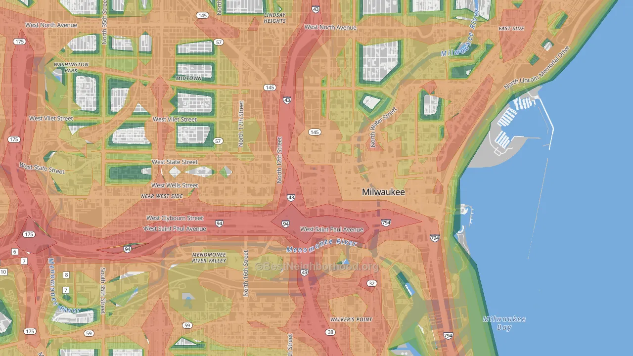 Kilbourn Town, Milwaukee, WI Map of Noise Levels in Kilbourn Town