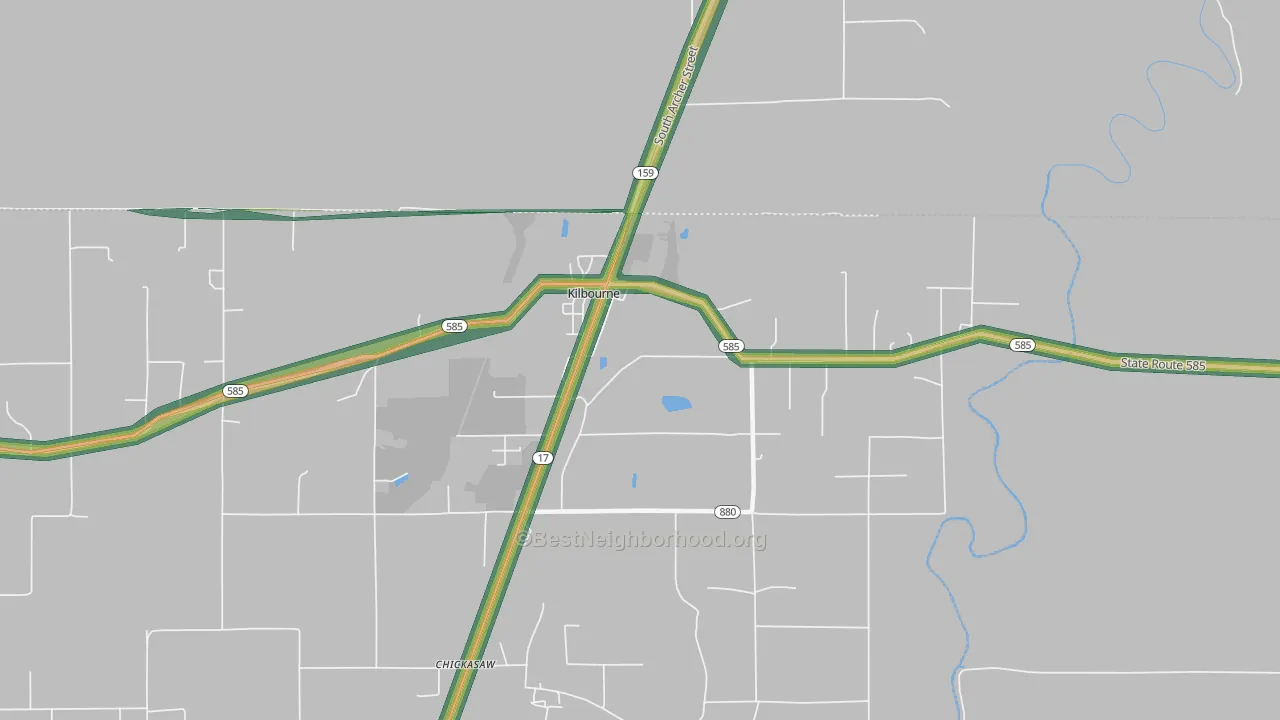 Kilbourne, LA Map of Noise Levels in Kilbourne