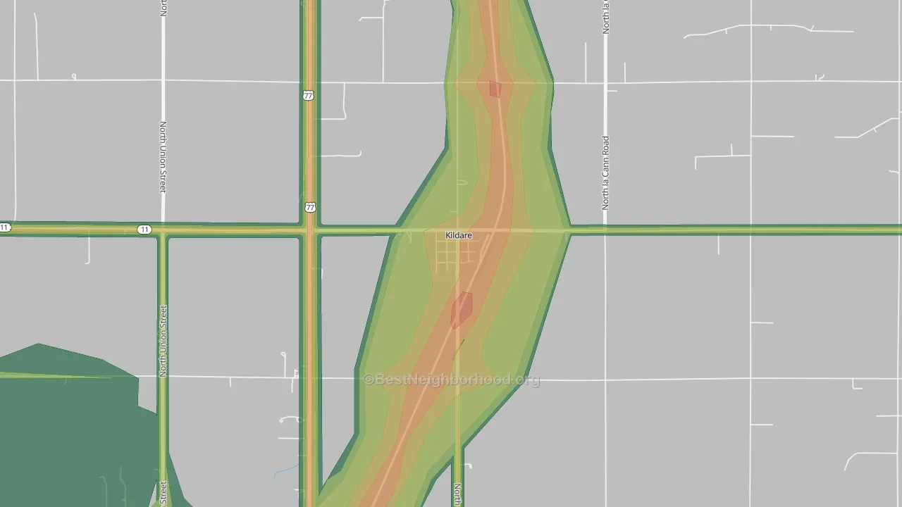 Kildare, OK Map of Noise Levels in Kildare