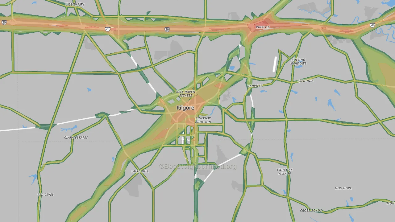 Kilgore, TX Map of Noise Levels in Kilgore