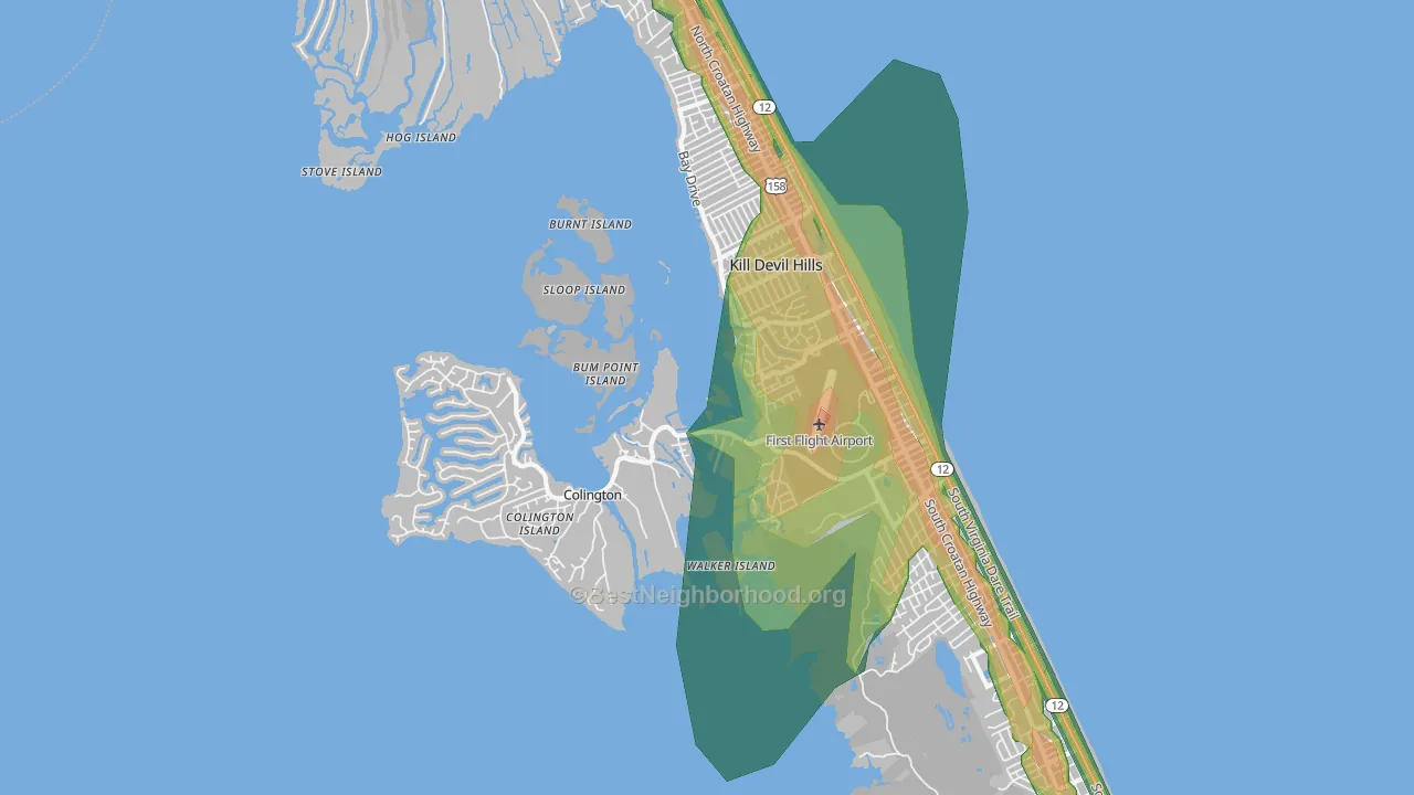 Kill Devil Hills, NC Map of Noise Levels in Kill Devil Hills