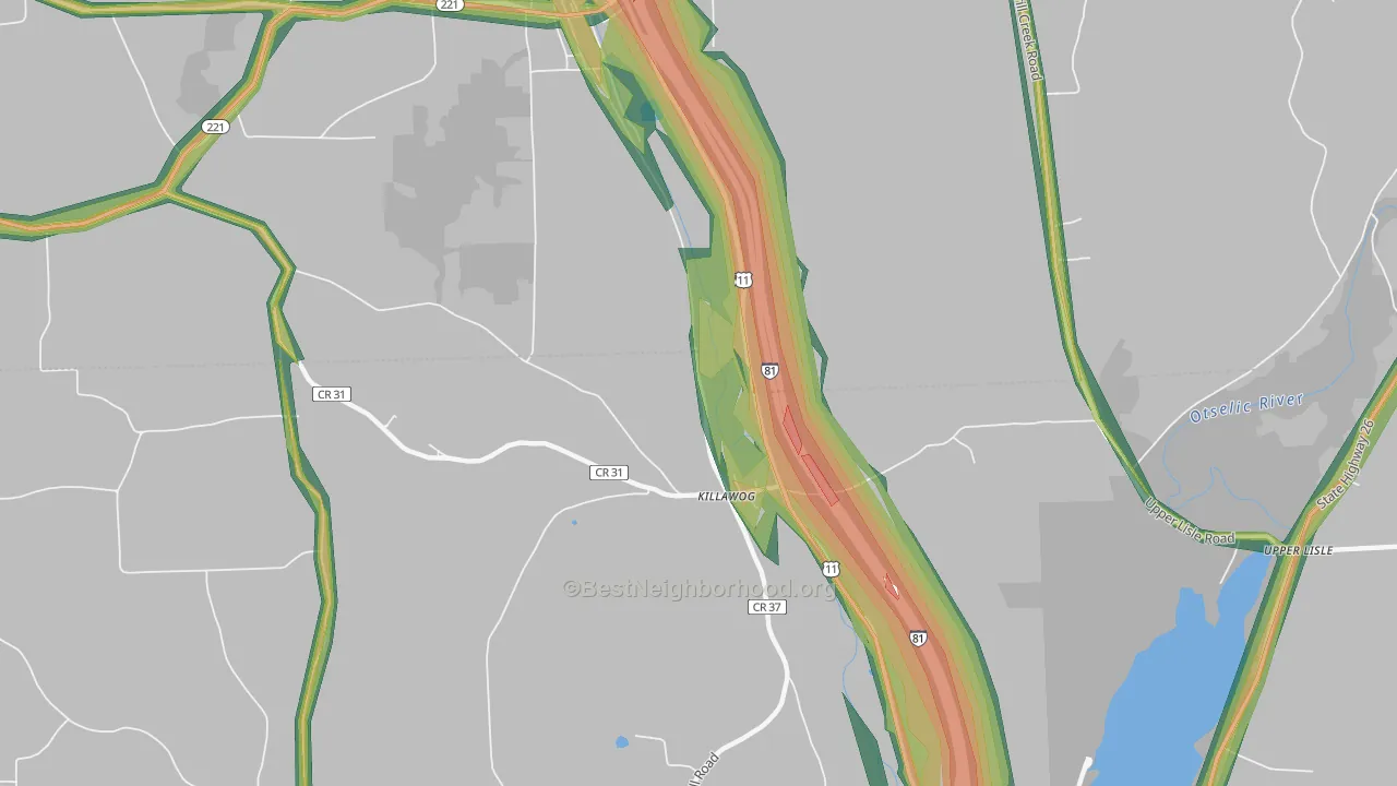 Killawog, NY Map of Noise Levels in Killawog