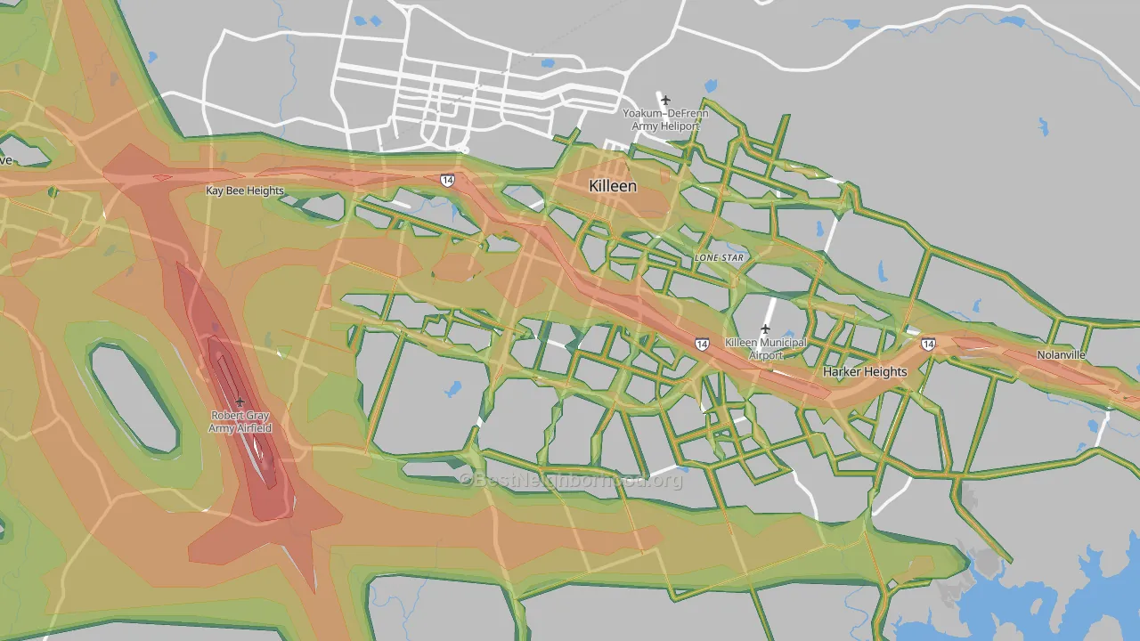 Killeen, TX Map of Noise Levels in Killeen