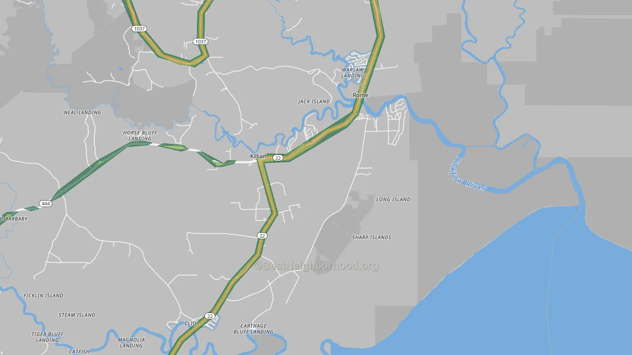 Killian, LA Map of Noise Levels in Killian