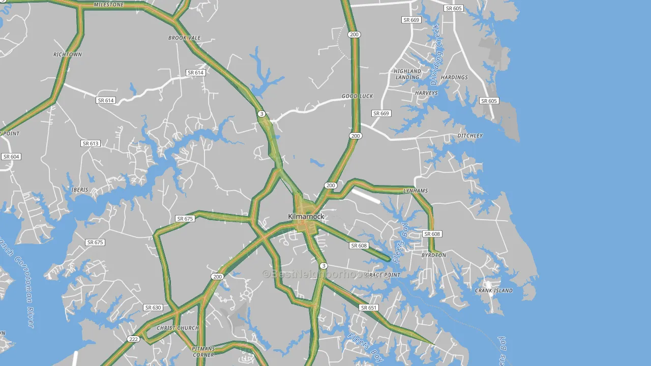 Kilmarnock, VA Map of Noise Levels in Kilmarnock