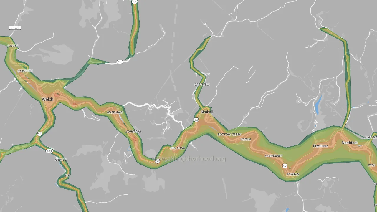 Kimball, WV Map of Noise Levels in Kimball