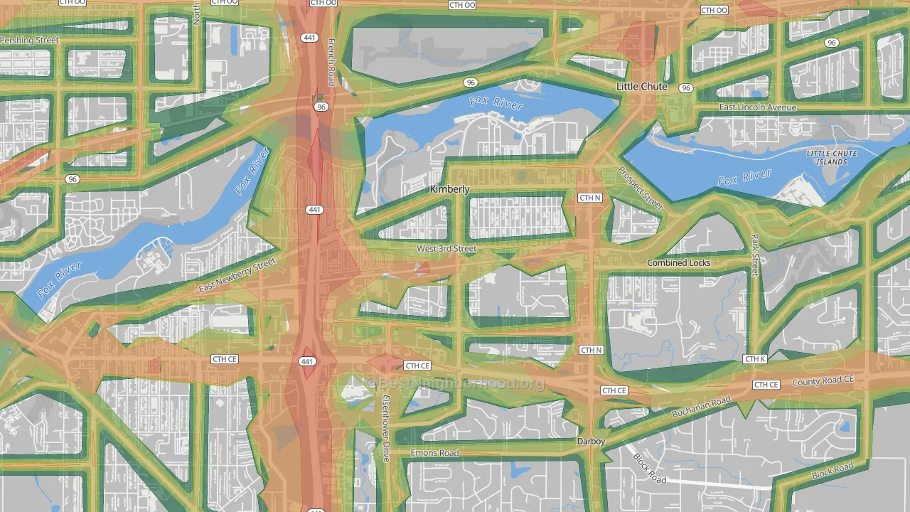 Kimberly, WI Map of Noise Levels in Kimberly
