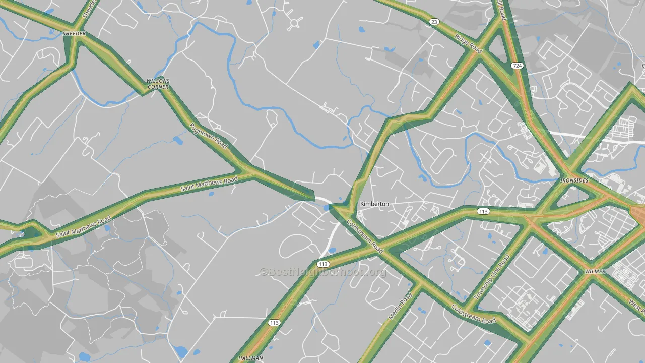 Kimberton, PA Map of Noise Levels in Kimberton