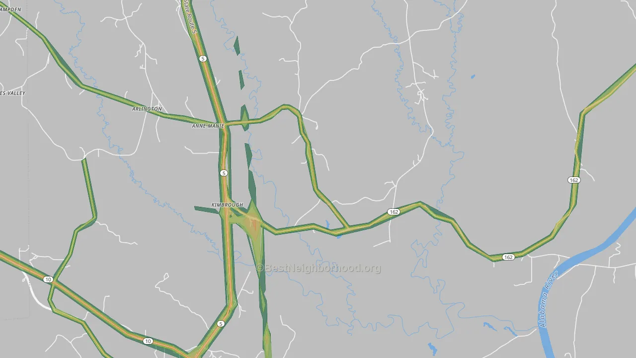 Kimbrough, AL Map of Noise Levels in Kimbrough