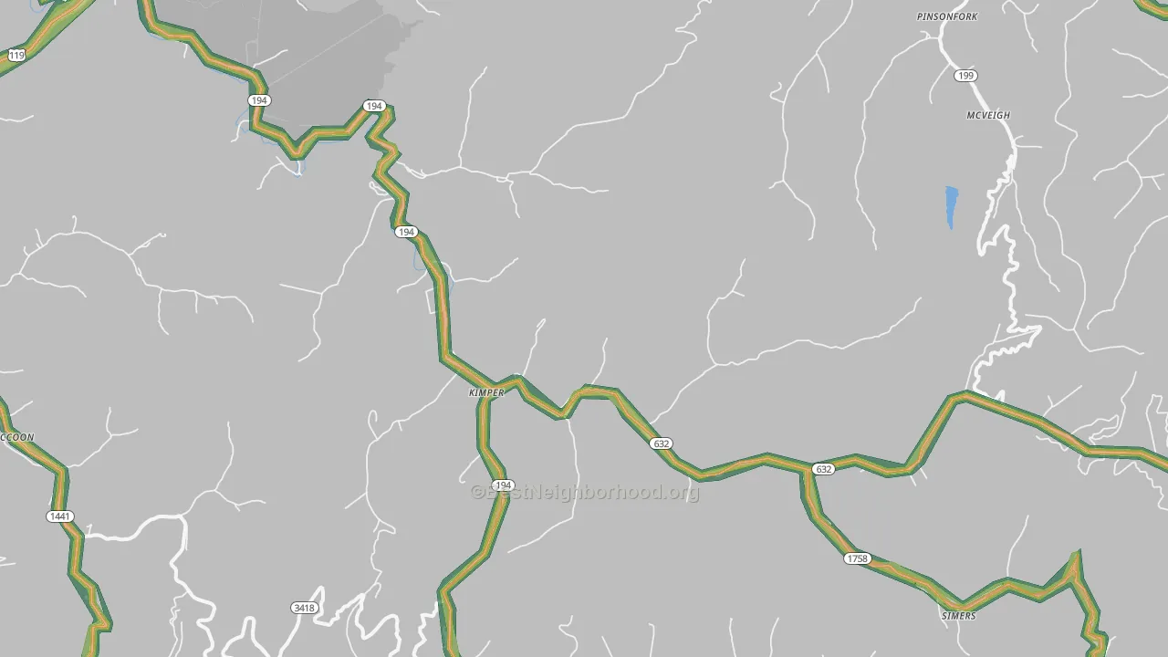 Kimper, KY Map of Noise Levels in Kimper