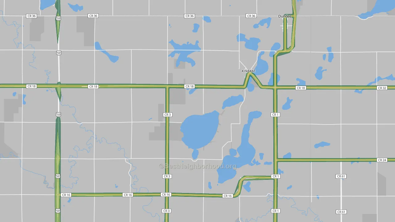 Kinbrae, MN Map of Noise Levels in Kinbrae