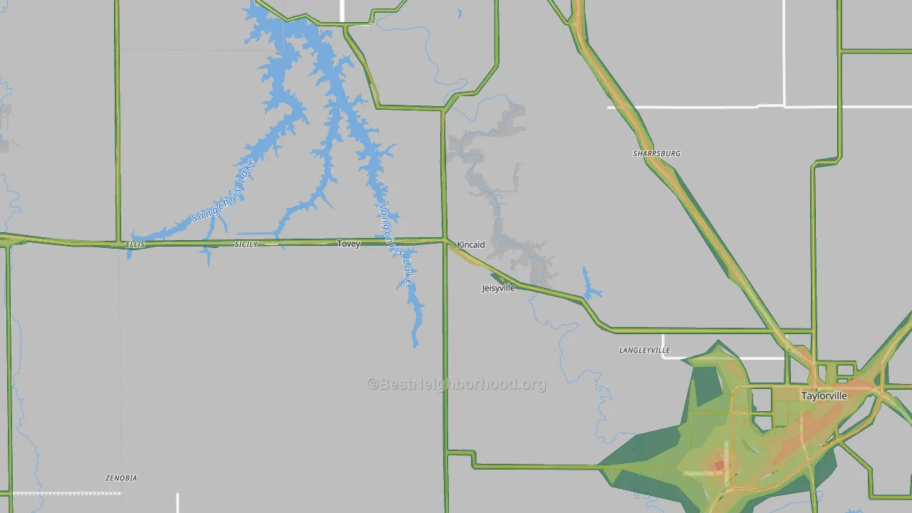 Kincaid, IL Map of Noise Levels in Kincaid