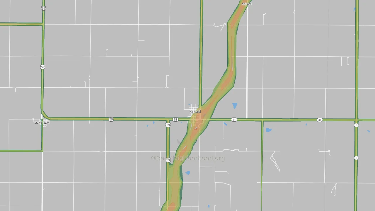 Kincaid, KS Map of Noise Levels in Kincaid