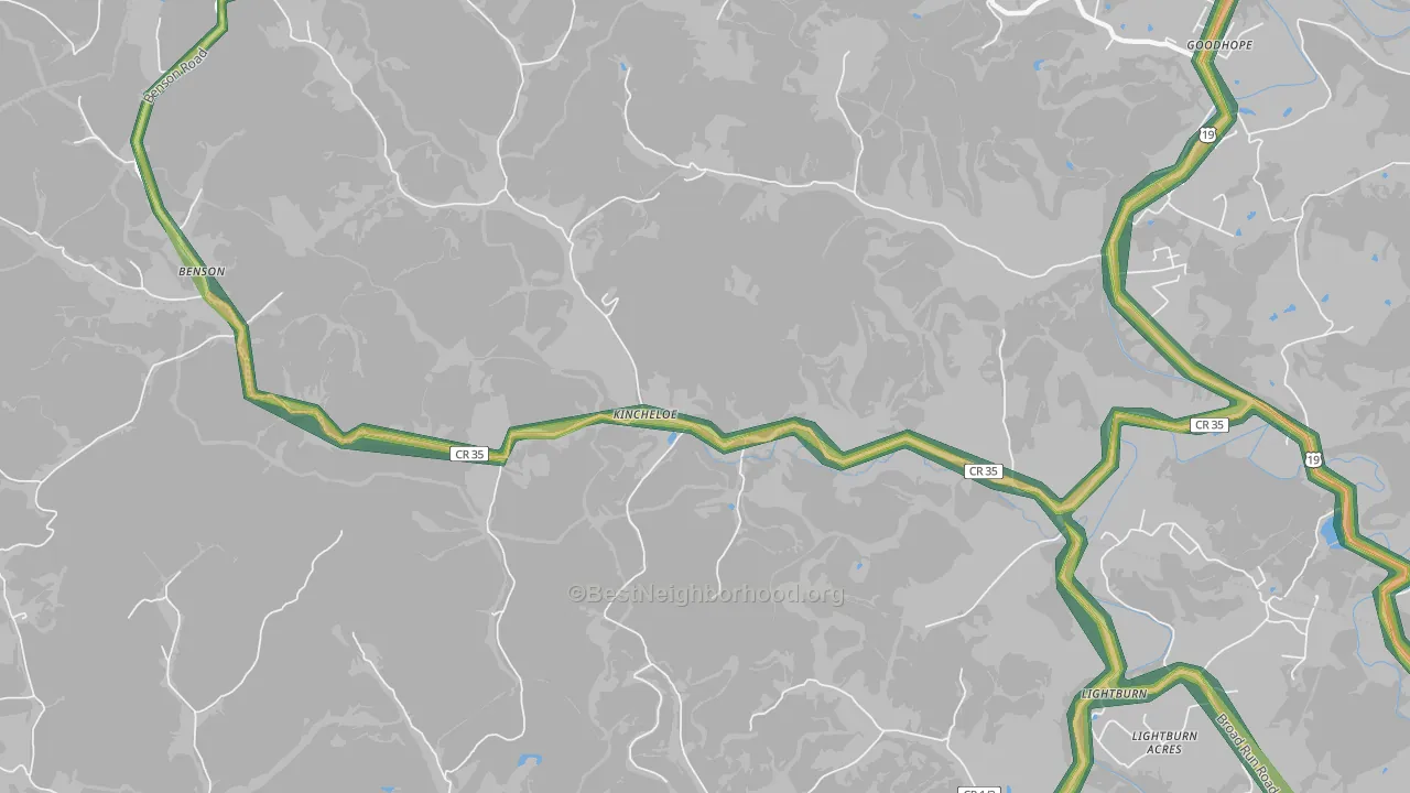 Kincheloe, WV Map of Noise Levels in Kincheloe